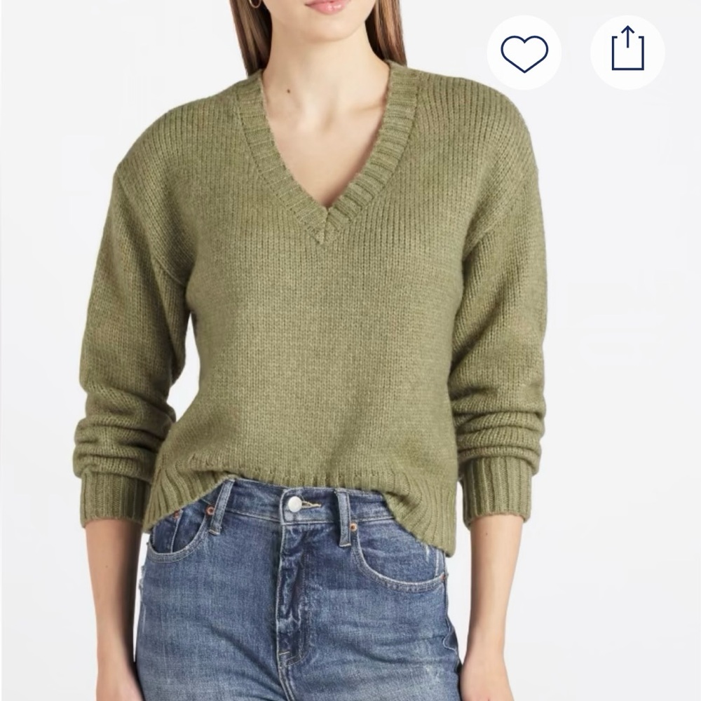 Steve Madden Houston Wool Blend Olive V-Neck Sweater